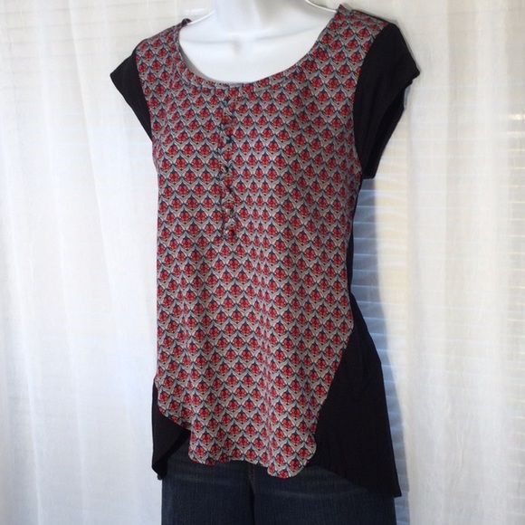 The Limited Print Button Cap Sleeve Blouse Sz M - Picture 2 of 11